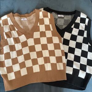 Stylish Checkered Sweater Vest - Black and Brown